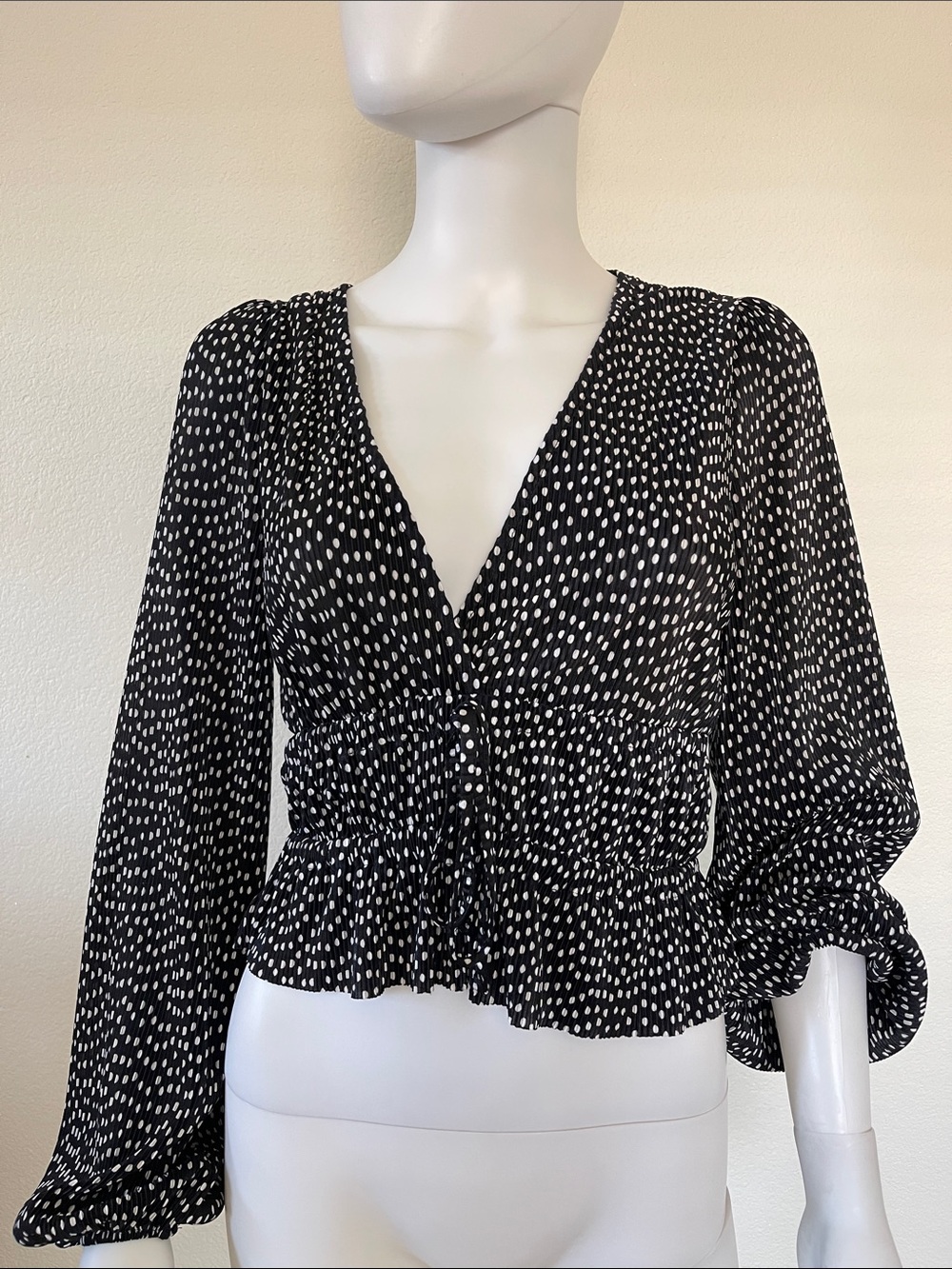Zara Black Blouse with White Dot Print